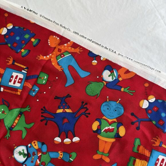 HTF Cranston Robots Aliens Fabric Red Cotton Science Quilting Kids Novelty Space - Picture 4 of 4